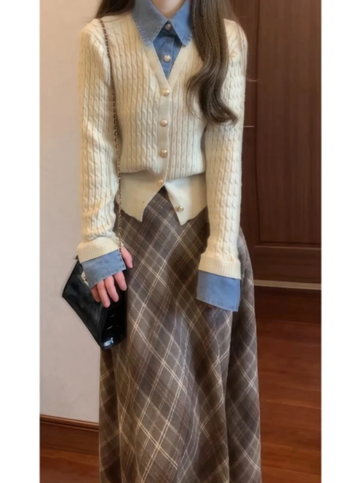 

Retro Plaid Wool Umbrella Skirt High Waist Slimming A-Line Midi Skirt Women's Autumn Winter New Sle Versatile f-length S...