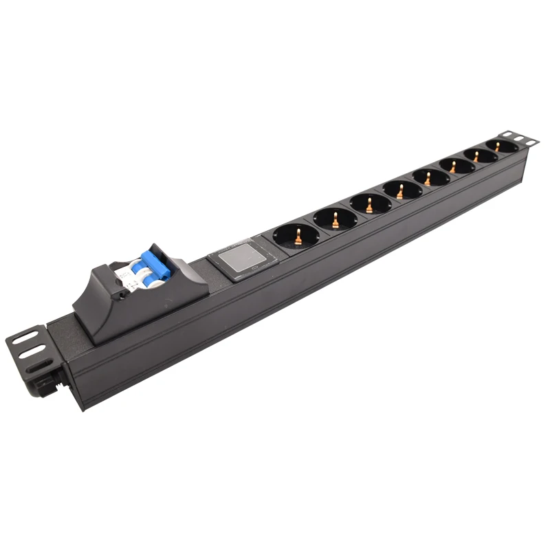 

Cabinet Rack Mount PDU Power Strip Power Distribution Unit 8 Ways German Socket with Ampere/Volt/Watt Digital Display Meter