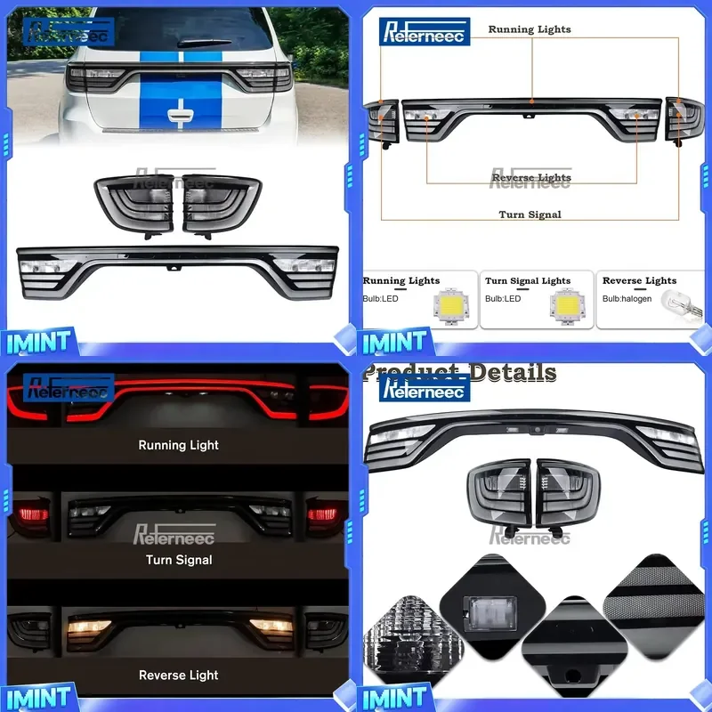 3PCS Liftgate Center Tail Light Fit for Durango 2014-2022 LED Center Tailgate Rear Lamp + a Pair Outer Rear Light