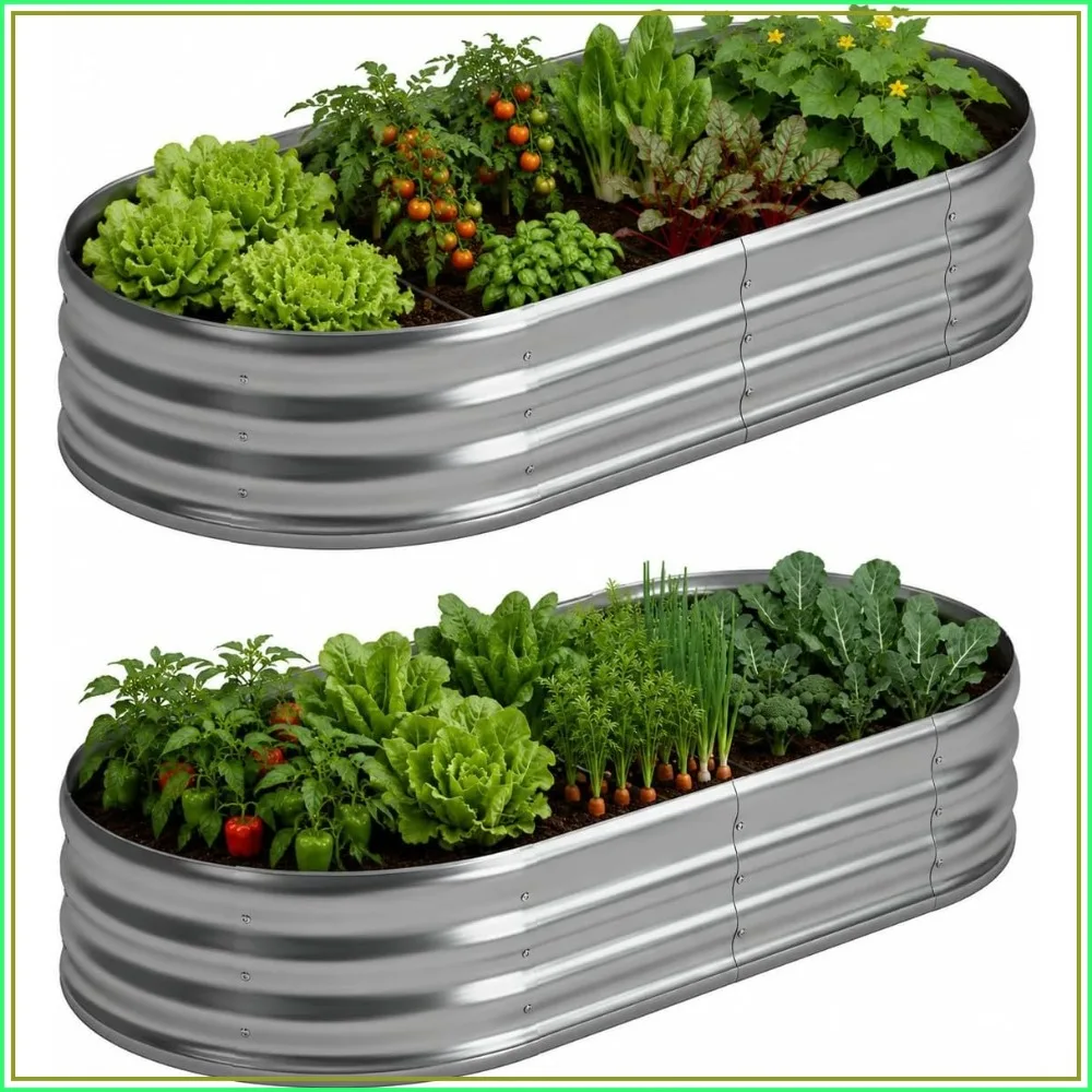 

8x4x1ft Galvanized Oval Raised Garden Bed (2 Pack) - Metal Planter Box for Vegetables, Flowers & Herbs, Silver