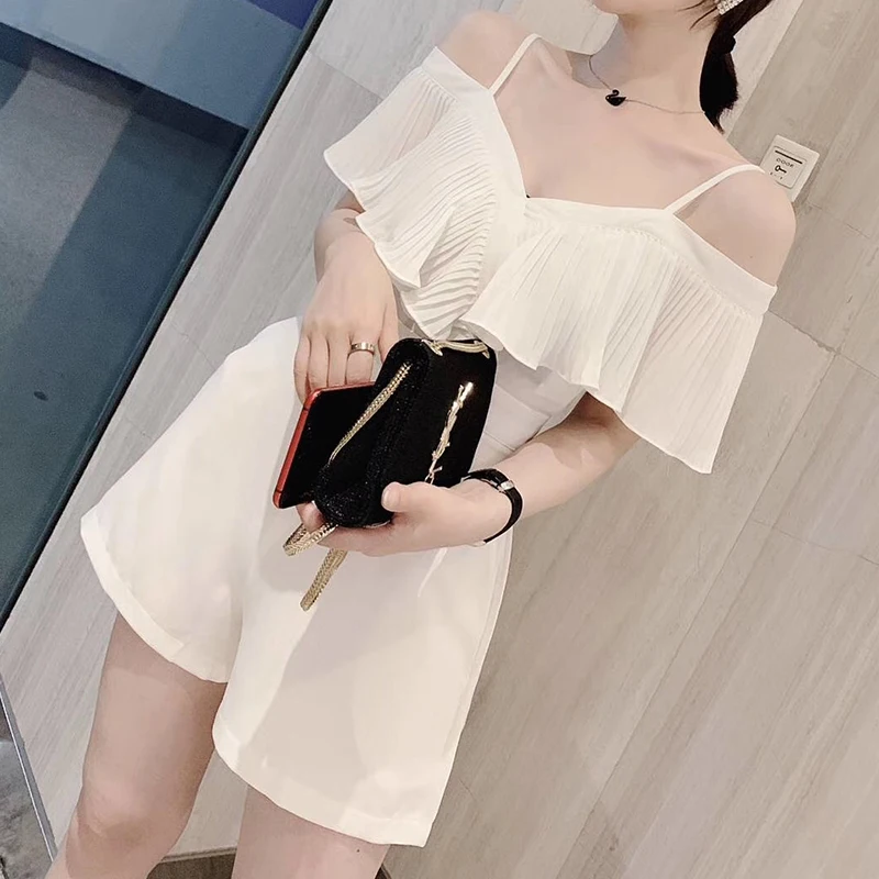 2024 Fashion Playsuit donna estate vita alta Off Shouler Ruffles pagliaccetti tuta Combinaison Femme