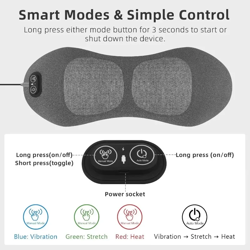 3in1 Back Massager, Triple Fusion Back Massager with Heat, Vibration and Stretch,Lumbar Support Pillow with Memory Foam for Bed