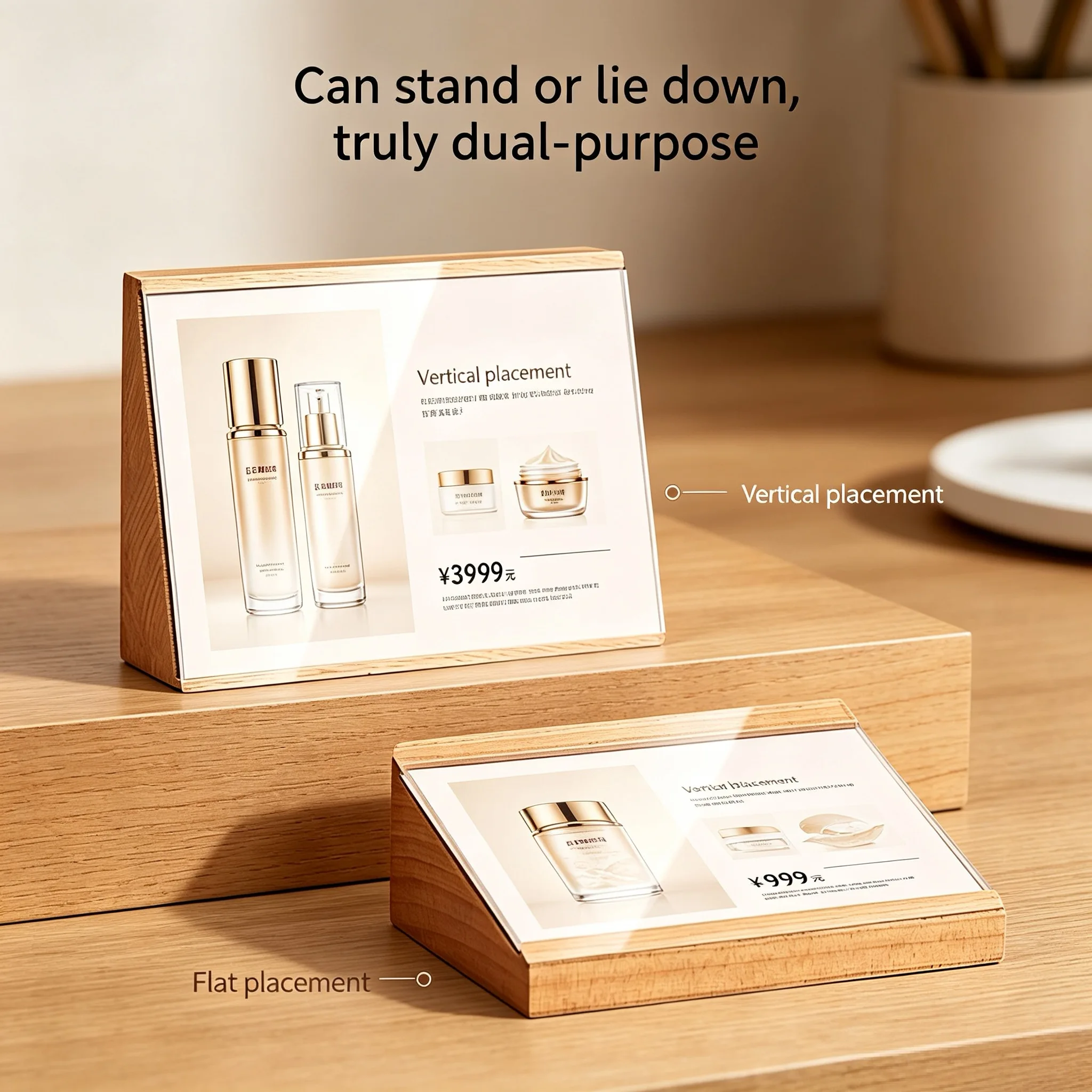3 Pieces 100x70mm Wooden Acrylic Sign Holder Display Stand Restaurant Menu Paper Holder Acrylic Price Label Card Holder