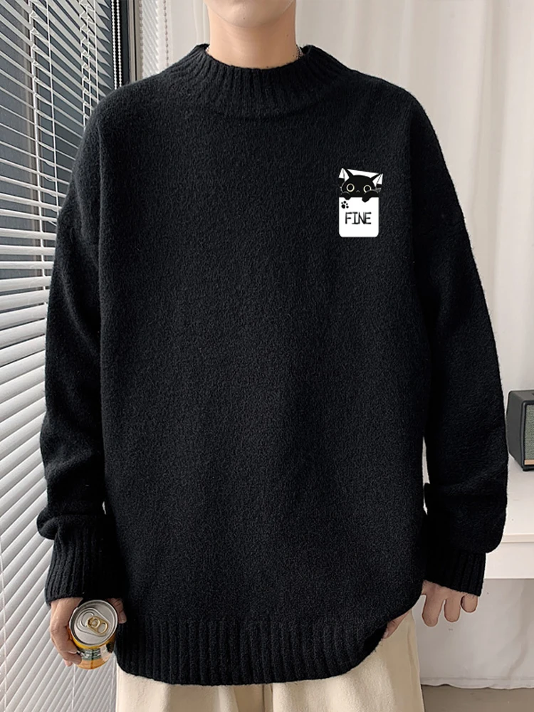 

Мужской повседневный вязаный свитер с воротником-стойкой больших размеров для подростков, модный осенний новый стиль, удобный, дышащий, свободного кроя