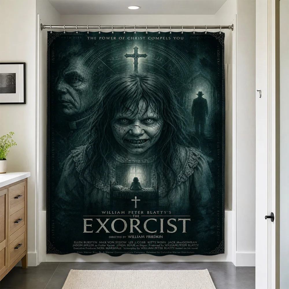 The Exorcist Movie Poster Shower Curtain Waterproof Bathroom Decor Gothic Horror Movie Art for Kids Adults Room