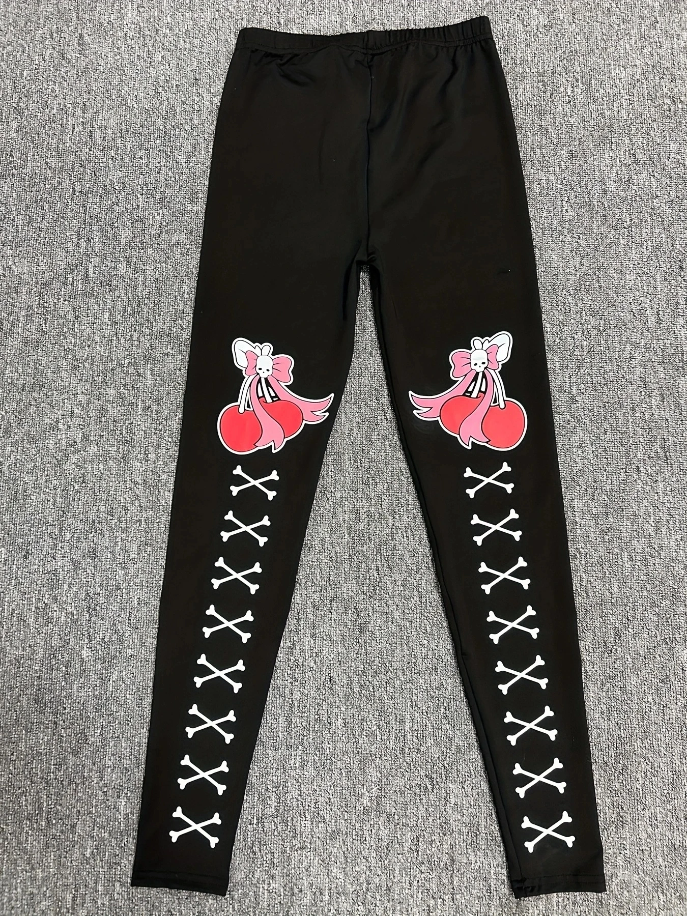 Cherry Print Leggings From Europe And The United States For Women With Dark Gothic Style Nine-quarter Pants Black Tights