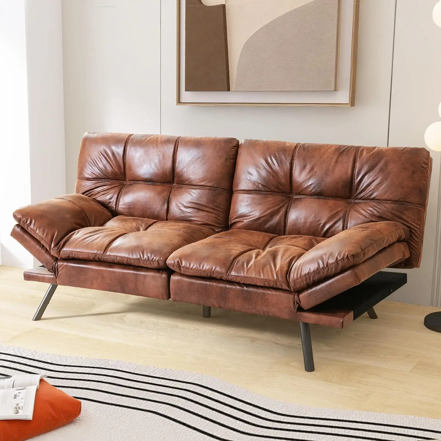 

XCYFaux Leather Futon Sofa Couch Bed,Convertible Futon Sleeper Sofa,Memory Foam Futon Couch Bed,Loveseat Sofa Bed