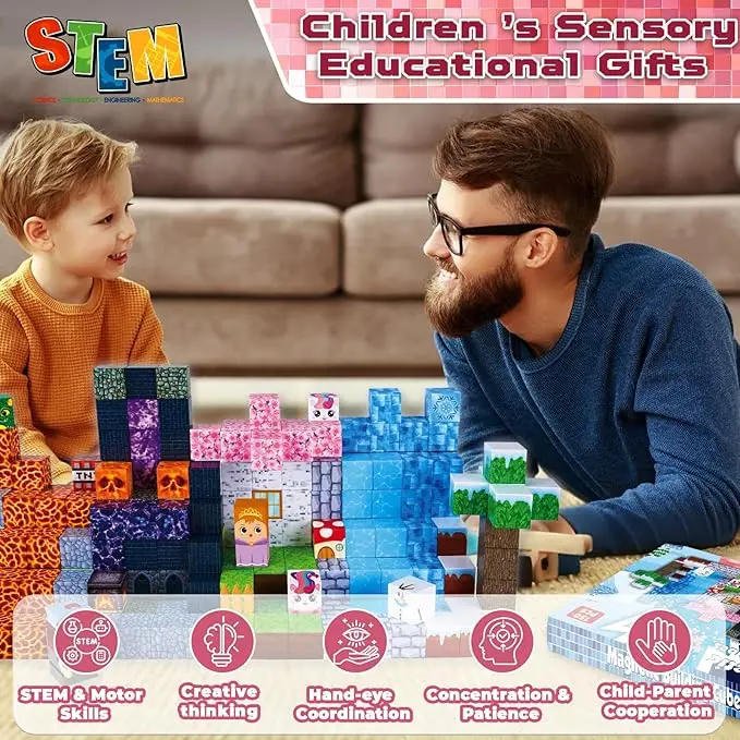 150 pièces blocs magnétiques Montessori constructeur blocs de construction ensemble, Premium éducatif enfants jouets cadeau pour noël anniversaire