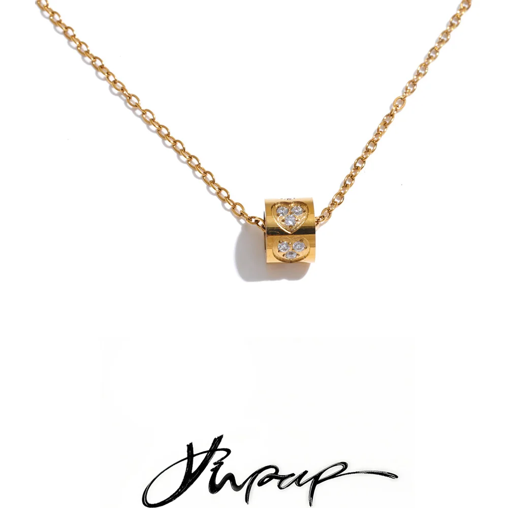 Yhpup Stainless Steel Cubic Zirconia Heart Love Removable Necklace Pendant for Women Dainty Sweet Jewelry Accessories