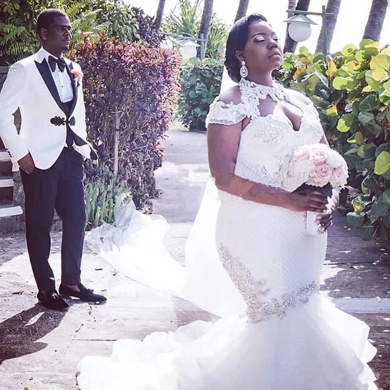 Vestido De Novia personalizado con apliques De cristales y cuello alto, Vestido De Novia con cordones, vestidos De Novia africanos De talla grande con espalda abierta y espalda descubierta