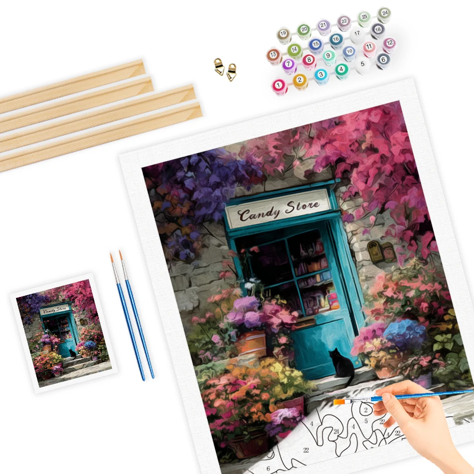 RUOPOTY الطلاء بالأرقام الطلاء صور بالأرقام الرجعية المناظر الطبيعية العمارة صورة الرسم الفنون الحرف لمجموعة الأعمال اليدوية