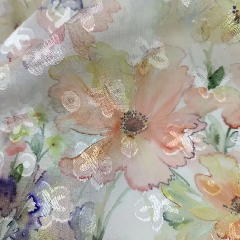 50cm/100cm*150cm Floral Printed Chiffon Fabric French Jacquard African Lace Tulle Fabric for DIY Sewing Dress Scarf Cheongsam