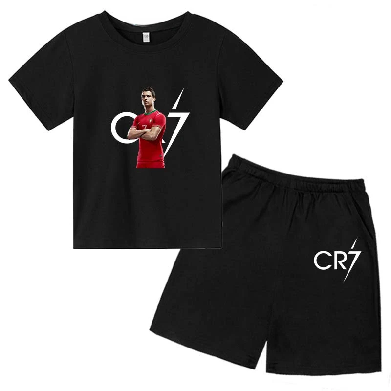 Kids Fashion Summer CR7 Sports Suits 2-14 Years Boys Girls 2pcs Casual Short Sleeve T-shirts+Pants Sets Children Idol Clothes