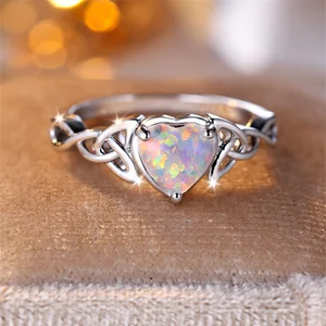 Mystic White Fire Opal Rings untuk Wanita Warna Emas Perak Antik Daun Infinity Cincin Kawin Hadiah Perhiasan Pesta Pertunangan Hati 10 cincin opal api penjualan terbaik - №