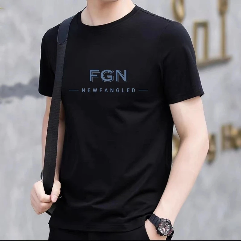 Men's Casual Round Neck Short Sleeve T-Shirt With Letter Print Breathable Daily Wear Style