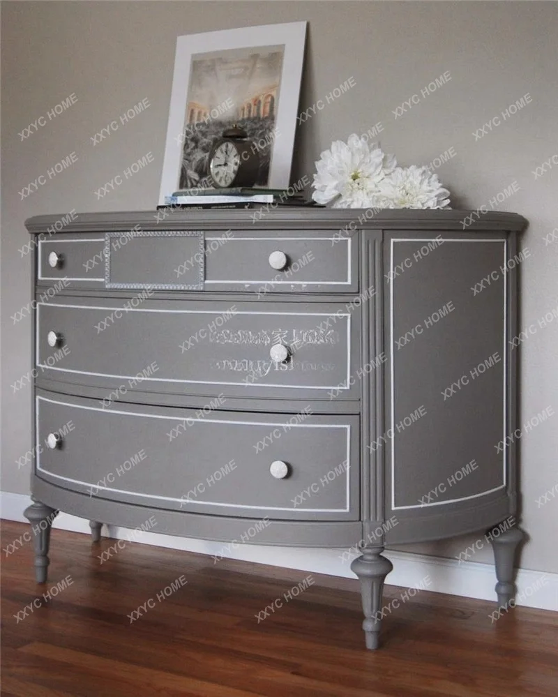 

Light luxury solid wood porch cabinet Entry semicircular foyer cabinet Storage locker