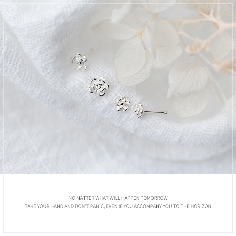 Modian Classic Rose Flower Tiny Plant Stud Earrings Romantic 925 Sterling Silver Jewelry For Women S925 Silver Fine Jewelry
