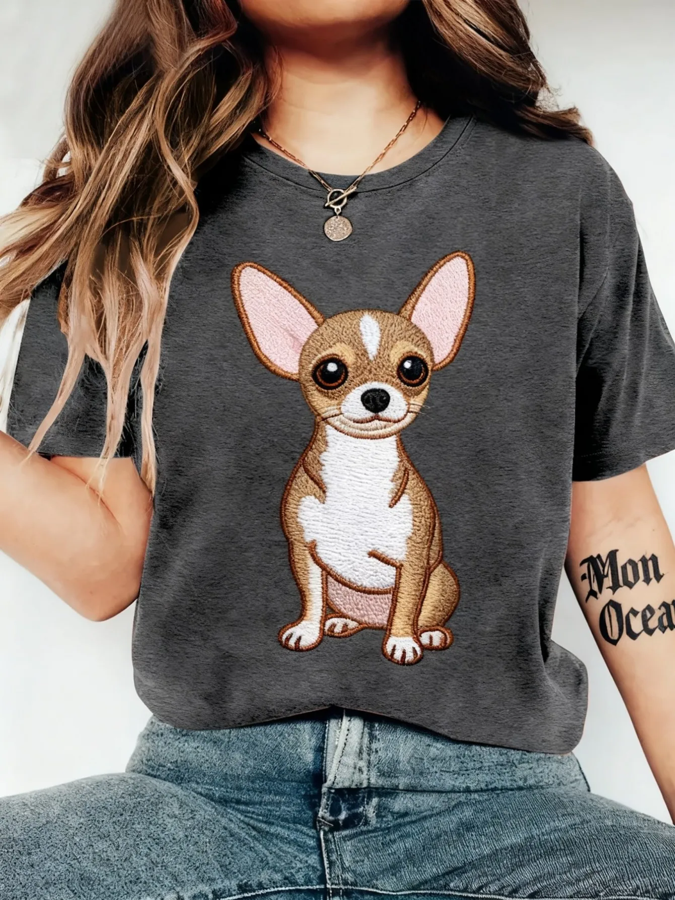 

Plus size women's short sleeve T-shirt Cute Chihuahua Dog Print breathable fabric summer outfit women's clothing