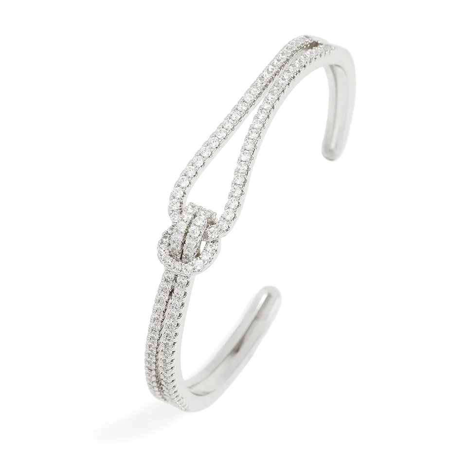 

2024 new style, 925 silver, zircon, spliced ​​double layer, open bracelet, fashion bracelet, wedding party birthday gift