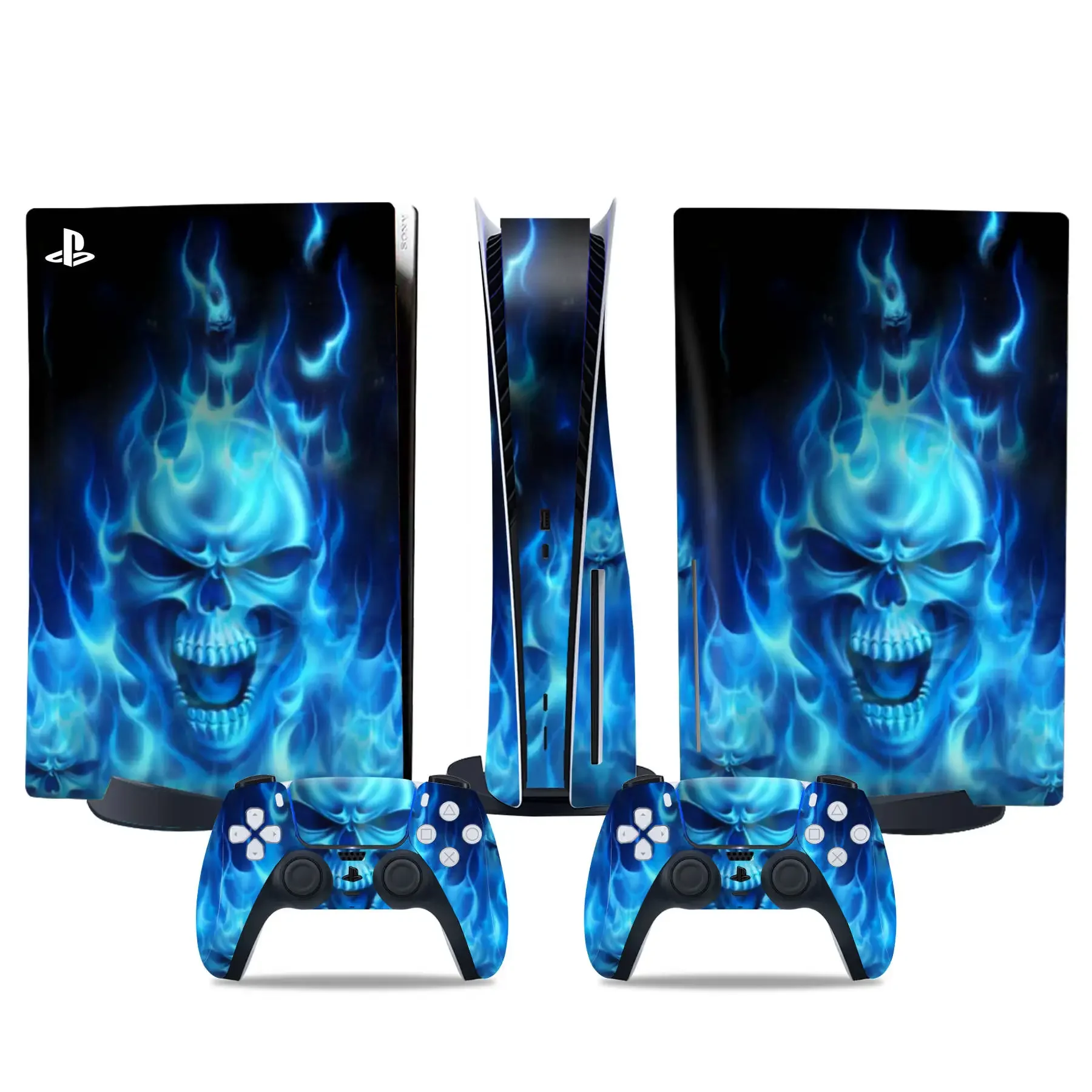 for PS5 Disc Decal Skin Vinyl Sticker For PS5 Disk Controller Console Cover Blue skulls