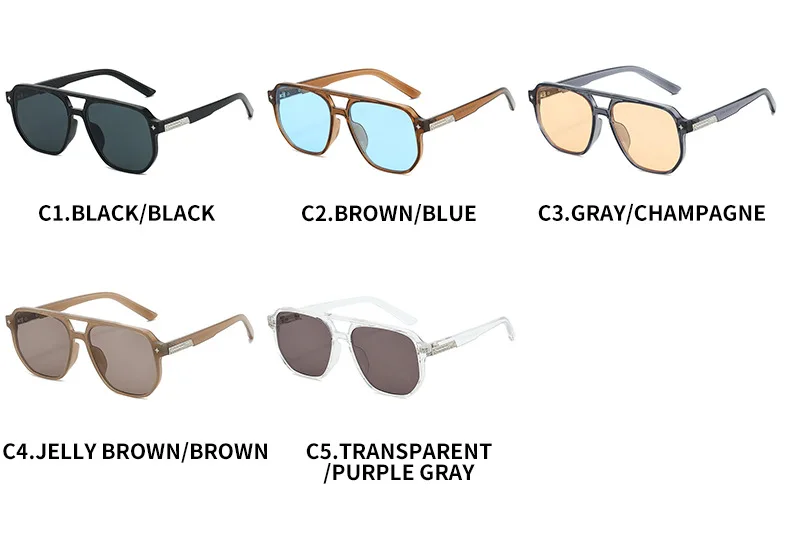 2026 Piloten-Sonnenbrille für Herren und Damen, Unisex, getönte Gläser, Doppelsteg, modische Sonnenbrille mit Metallverzierung, Y2K-Stil – Detail 6