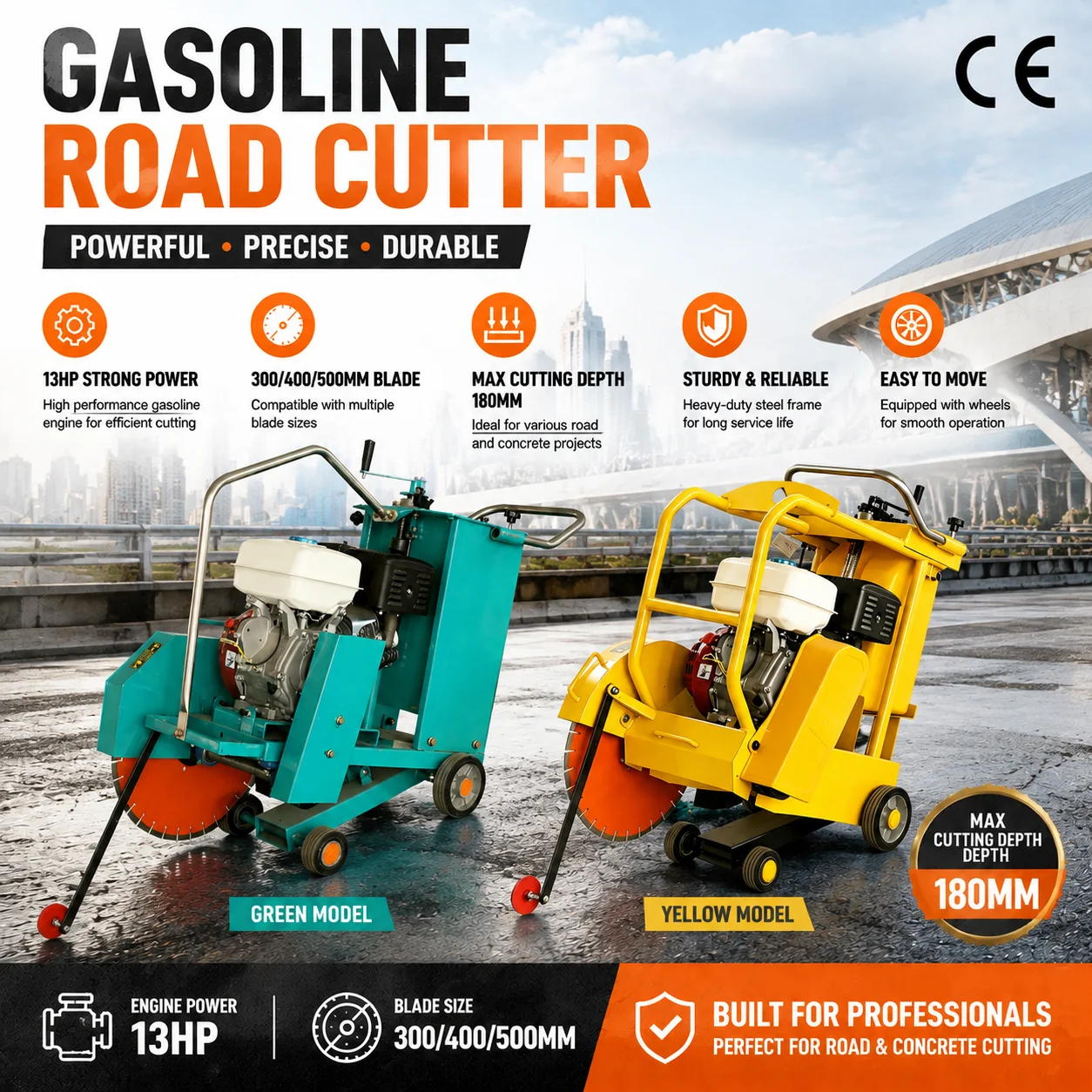 Portable Walk Behind Concrete Cutting Machine CE Certified Gas Road Cutter with Deep Cutting