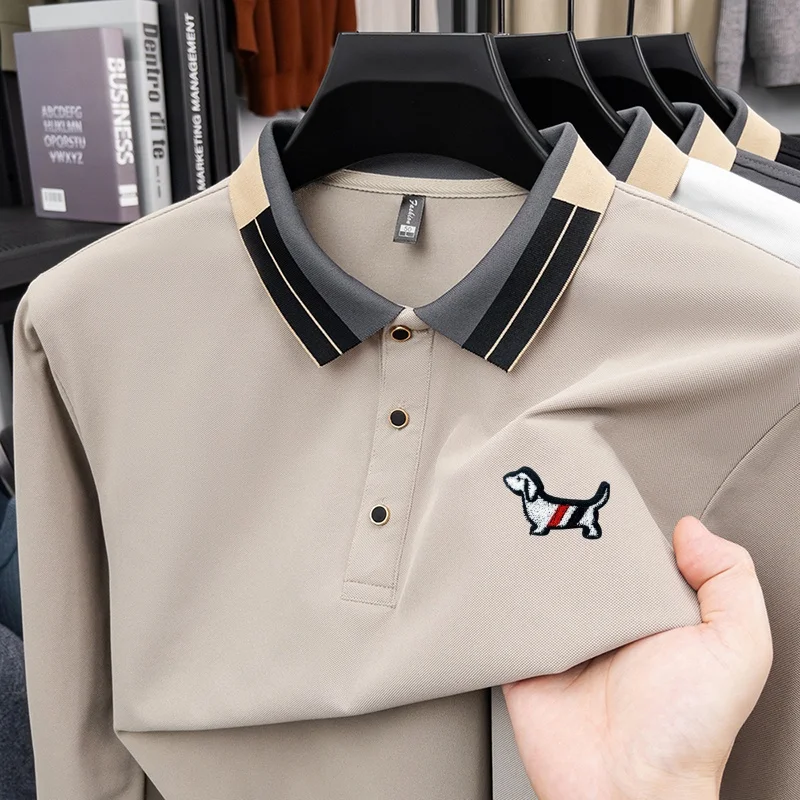 Exquisites, hochwertiges Herren-Poloshirt mit Print, Herbst, Langarm, Kontrastfarben, hautfreundlich, T-Shirt, für den Alltag, Freizeitkleidung für Herren – Detail 2