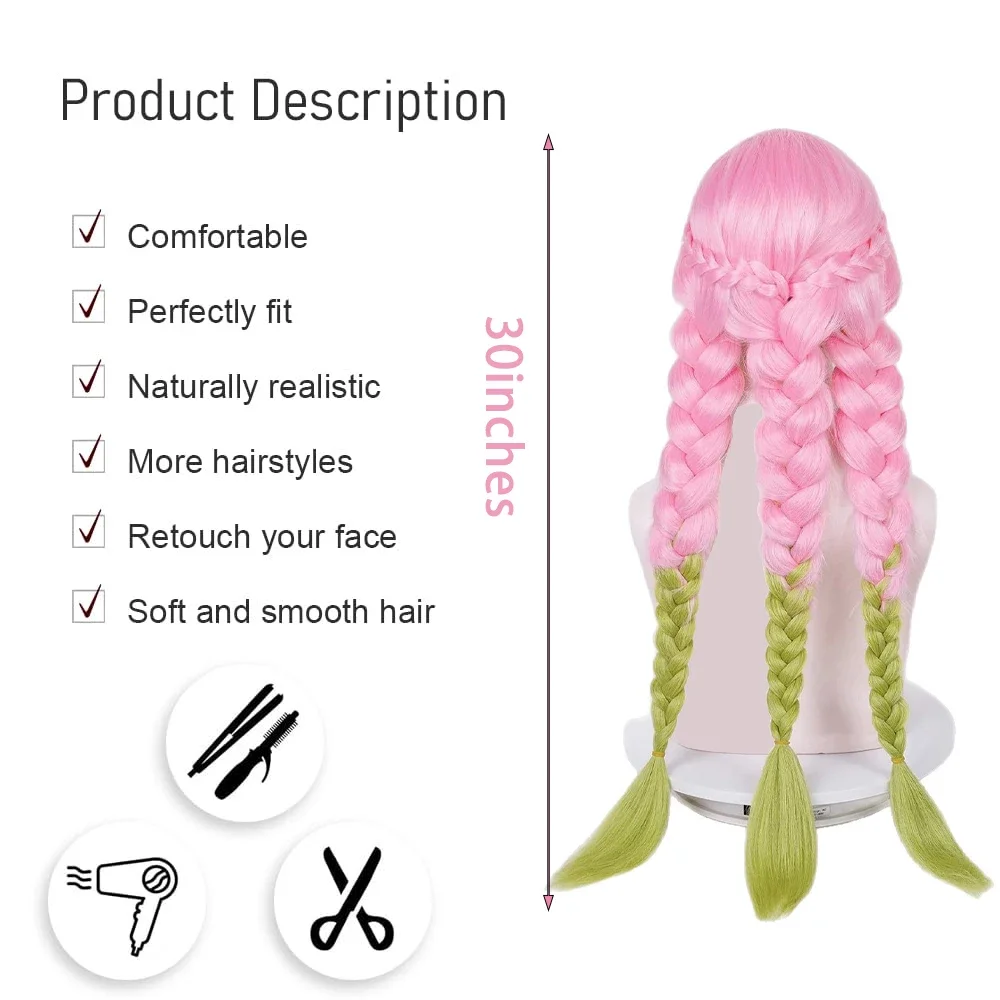 High-Quality Anime Iguro Obanai Kanroji Mitsuri Cosplay Synthetic Wig Suitable For Daily Party Role-Playing Heat-Resistant Wig view 4