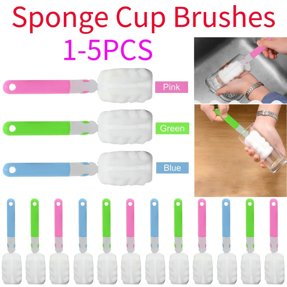 

1-5Pcs Sponge Cup Brush Long Handle Hangable Foam Removable Bottle Cleaning Brush Soft For Wine Glasses Water Cups Cleaning Tool