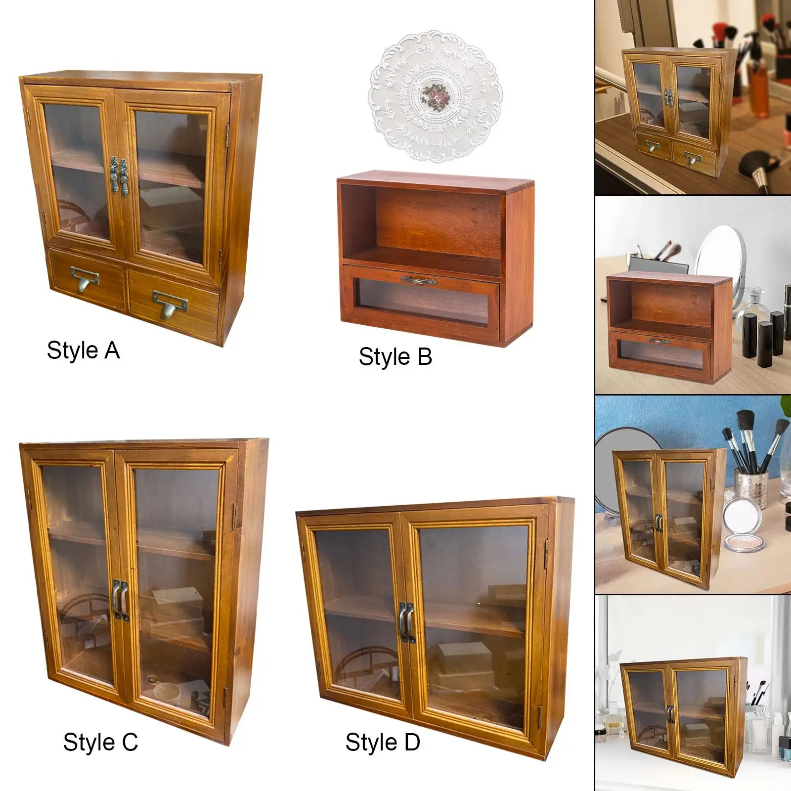 Retro Storage Cabinet Perfume Cosmetics Shelf Small Vintage Rack Cupboard Desk Organizer for Living Room Bedroom Dresser Kitchen view 6