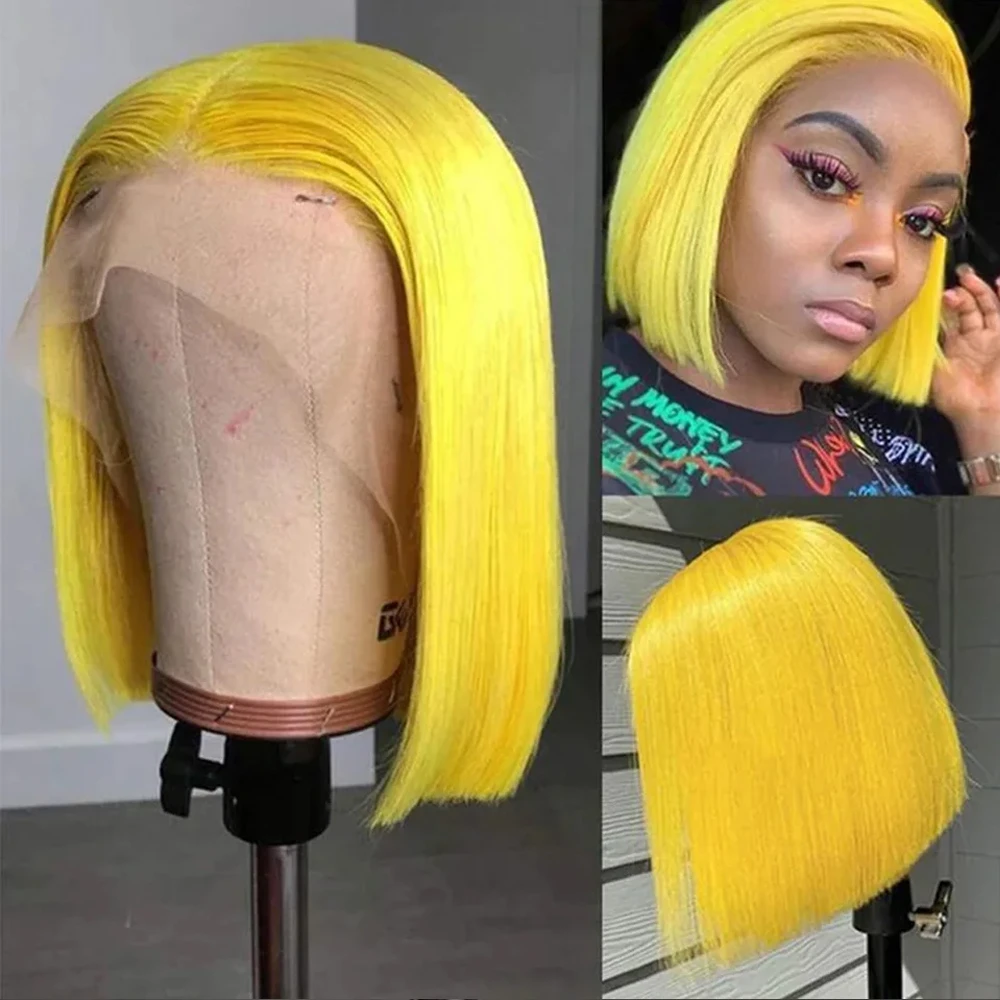 

Yellow Color Straight Bob Wig 13x4 Transparent Lace Front Colored Wigs Straight Human Hair Wig for Women Bob Wigs Human Hair Wig