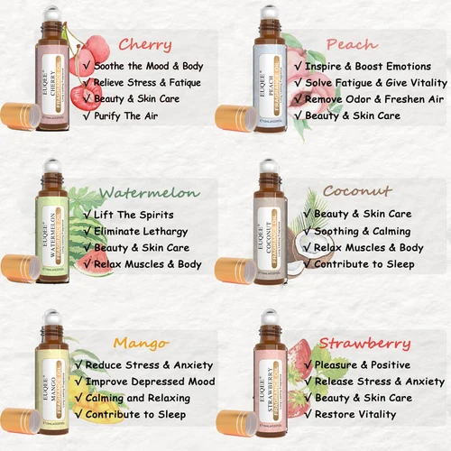 Imagen 2 del producto EUQEE 10ml aceite aromático de frutas fresa sandía Mango cereza coco melocotón rodillo aceites aromáticos DIY jabón vela bombas de baño