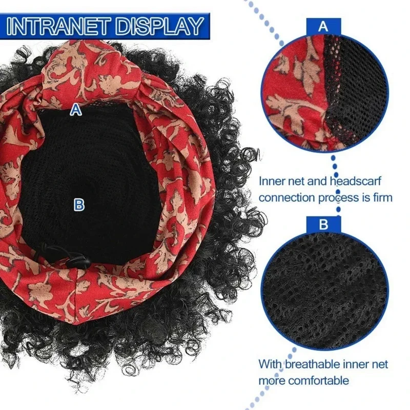 عقال وشاح الأفرو شعر مستعار شديد التجعد قصيرة الاصطناعية التفاف الباروكات للنساء السود الاستخدام اليومي CMMN11