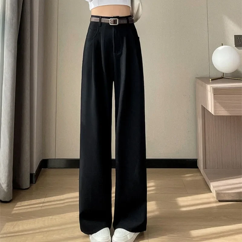 Casual Pants Women Vintage Slouchy Loose Wide Leg Trousers All-match Bottoms Mopping High Waist Pure Color Streetwear Newly Ins