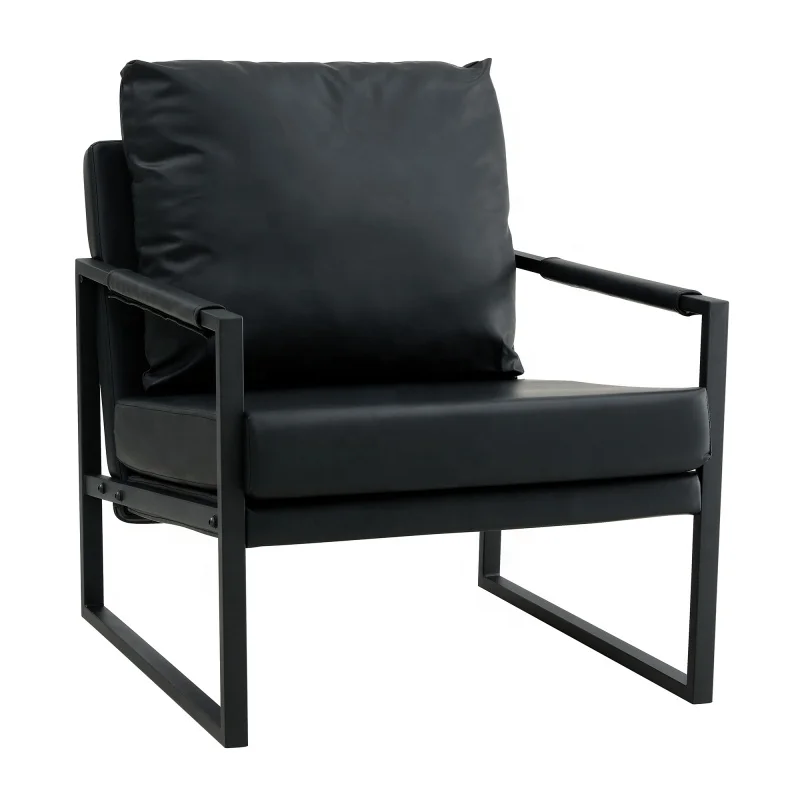 #Mid Century PU Leather Sofa Chair with Metal Frame Extra-Thick Padded Backrest and Seat Cushion Sofa Chairs for Living Room
