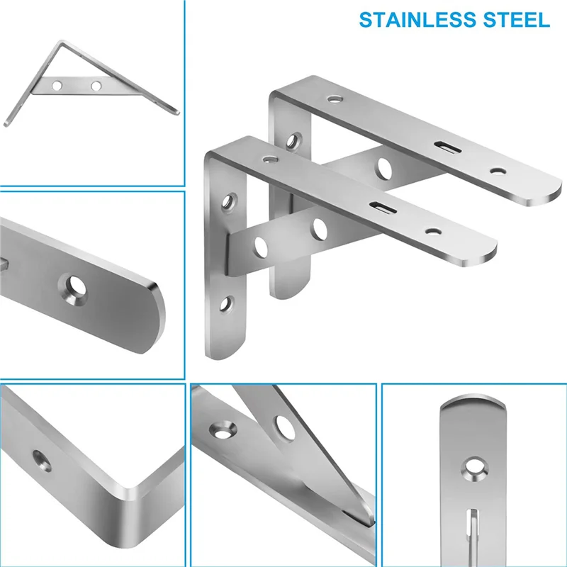 

A41I 4 Pcs Wall Mounted Shelf Bracket 90 Degree Heavy Duty L Shelf Brackets Stainless Steel Support Joint(155X250mm)