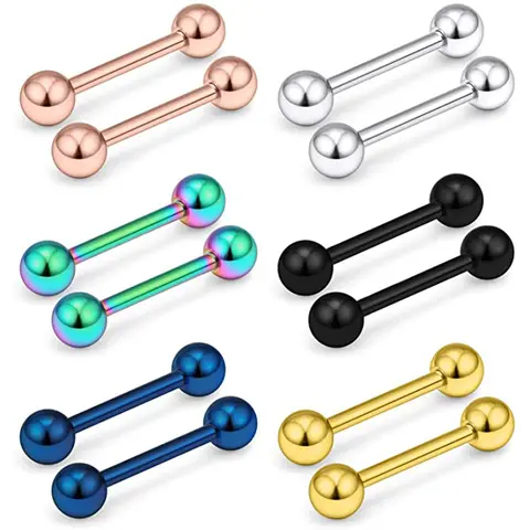 2 pièces 14G 16G en acier inoxydable fileté externe PA langue mamelon bouclier haltère anneau barre corps Piercing bijoux retenue 16mm