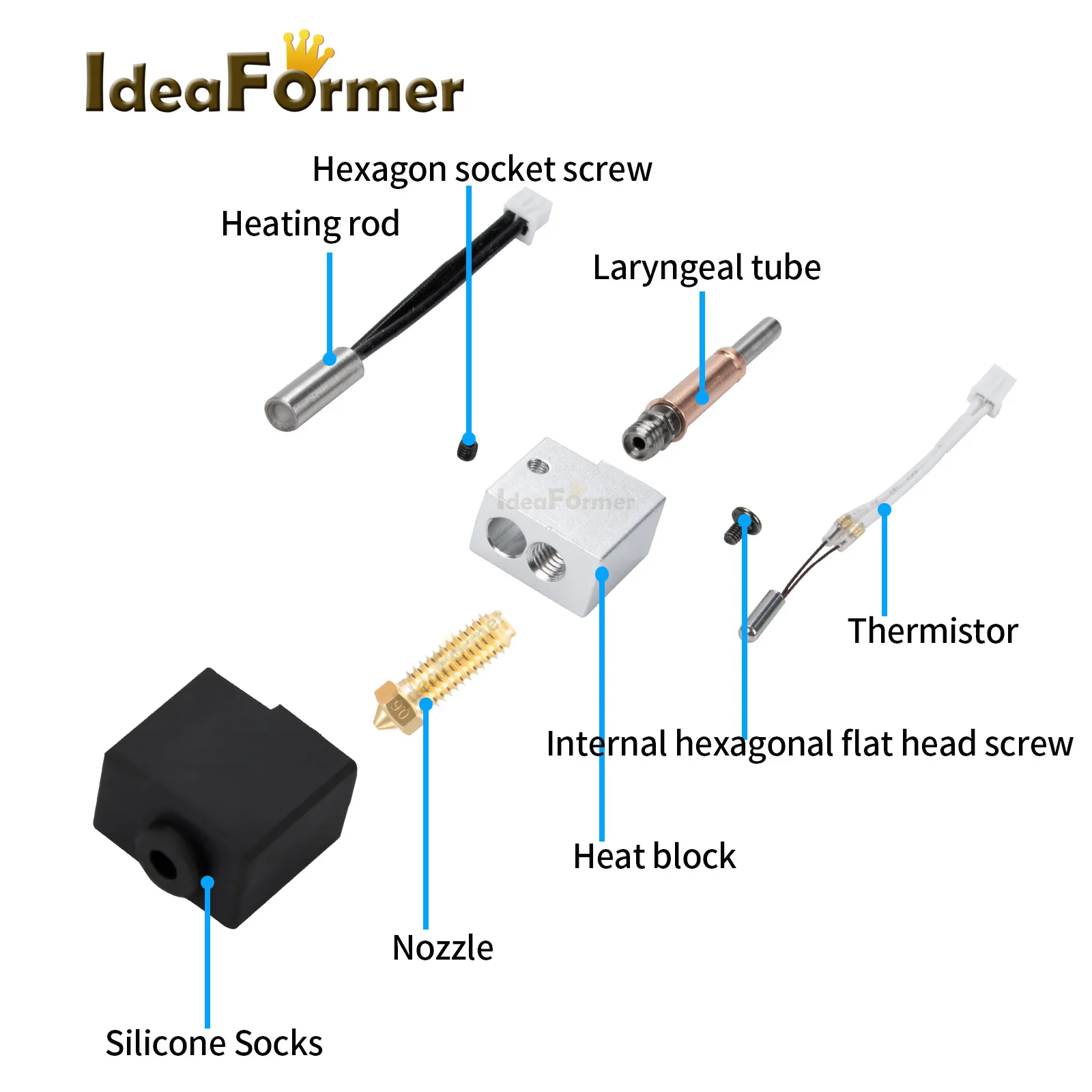 Hotend Kit For Anycubic Kobra 3 NozzleThermistor Heating Tube 24v 50w Hotend Kobra3 Combo 3D Printer Parts Heater Block