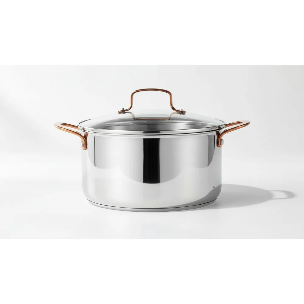 

Кастрюля из нержавеющей стали 8QT с крышкой, ровный нагрев для приготовления макаронного супа, безопасная для духовки и индукционная совместимость