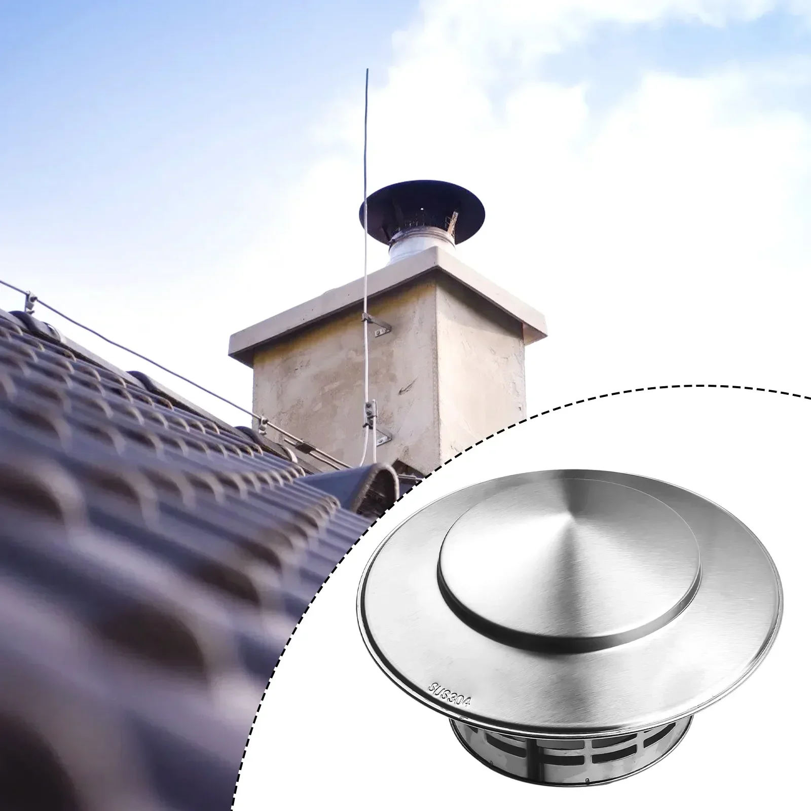 75/200mm Stainles Steel Chimney Cap For Exterior Wall Roof Pipe Exhaust Vent Chimney Exhaust Hood Silver Chimney Cover