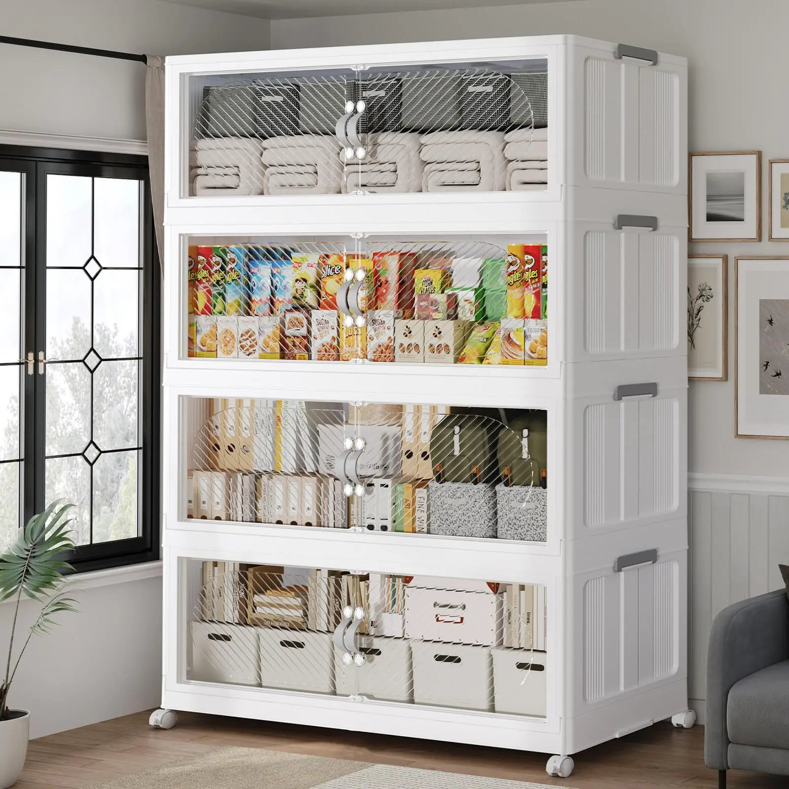640QT Extra Large Stackable Storage Bins with Lid, 160Gal Plastic Closet Organizers and Storage Drawer, Collapsible Cabinet Box