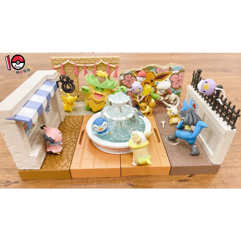 Genuine Pokemon Re-ment Sacrificial Street Corner 2 Ludicolo Snubbull Pikachu Lucario Action Figure Model Toy Ornament Gift