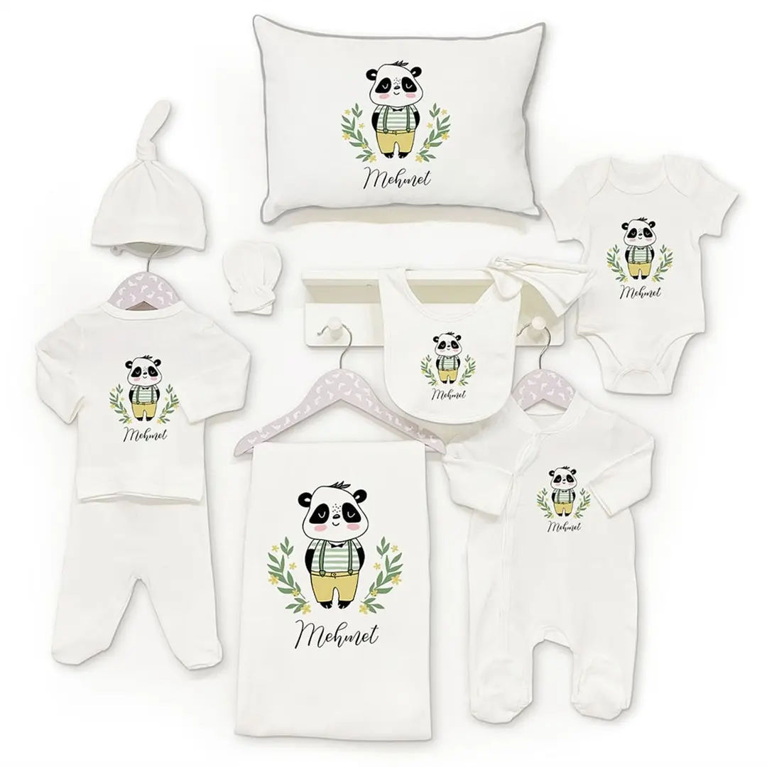 Personalized Organic Cotton Fabric Girl Boy Baby 10-Pcs Jumpsuit Set Custom Clothes Winter Spring