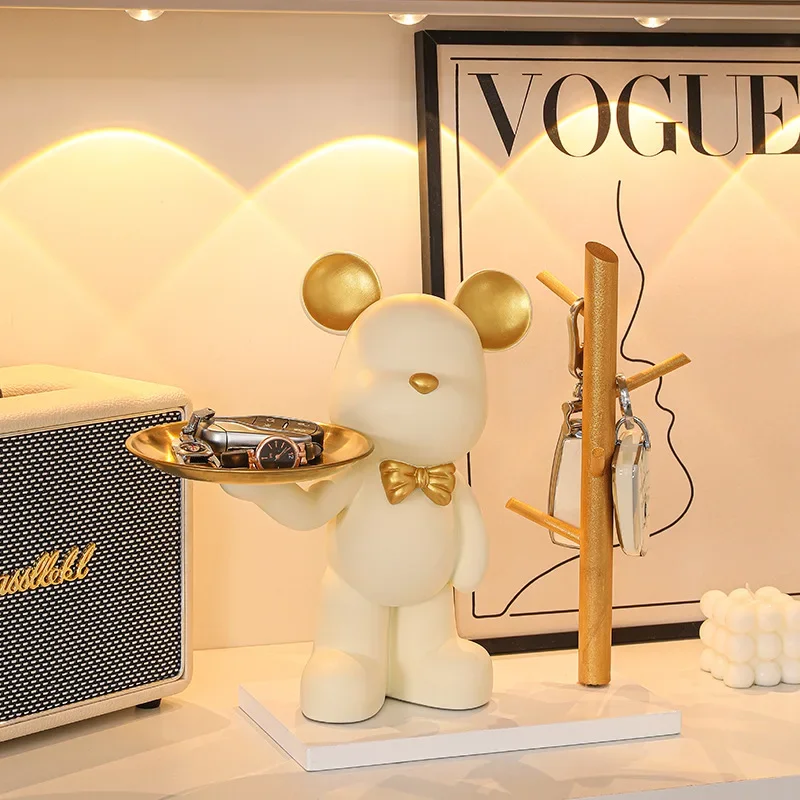 

Creative Bear Key Tray Organizer Phone Bracket Bear Storage Holder Car Key Tray Support Luxury Desktop Decoration Entrance Decor