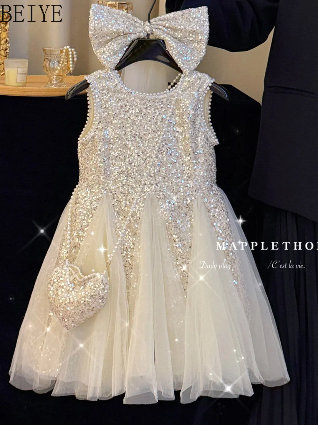 

Girls' Sequin Party Dress 2026 New Summer Girl's Mesh Tank Dress High-end Children's Formal Gown Princess Dresses for Kids