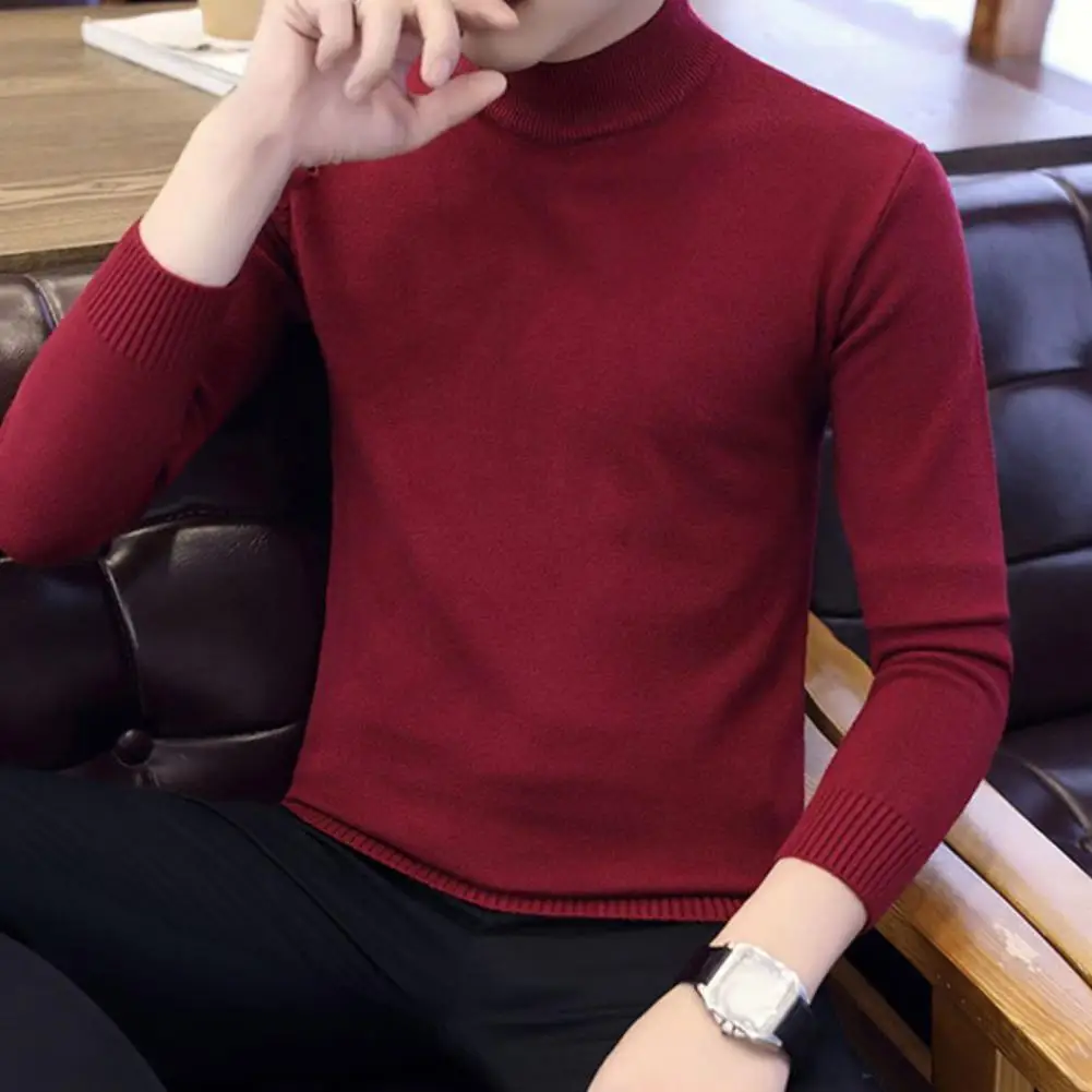 Half-high Collar Sweater Men's Half-high Collar Knit Sweater with Plush Lining Slim Fit Design for Fall Winter Daily Wear Slim