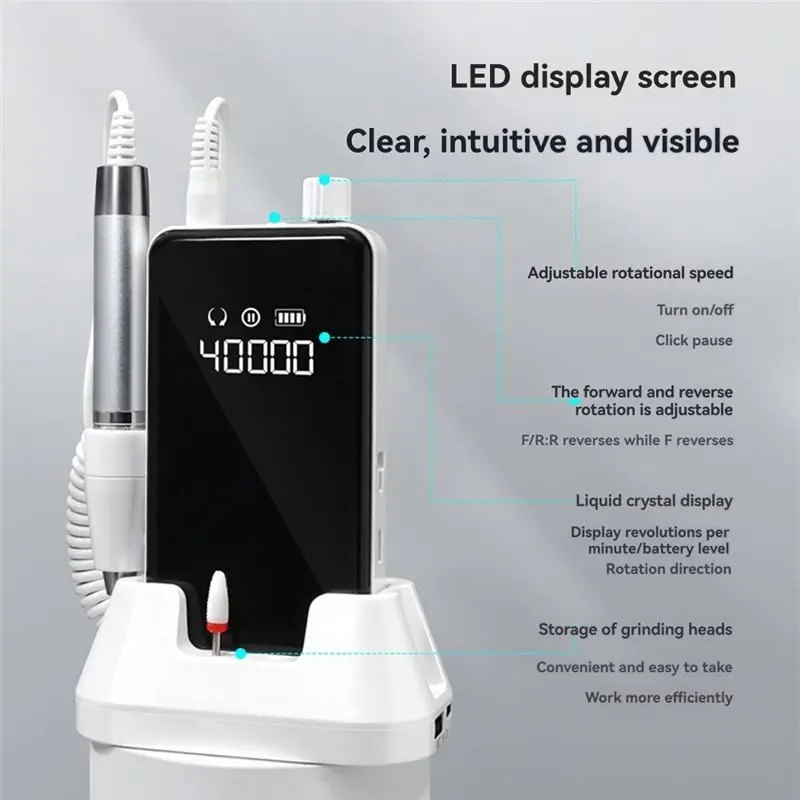 เครื่องตะไบเล็บไฟฟ้าไร้แปรงถ่าน ABIT แบบพกพา สำหรับใช้ในร้านเสริมสวย เครื่องมือขัดเล็บสำหรับลอกเจลอะคริลิค (EU) ปลั๊กแบบ EU