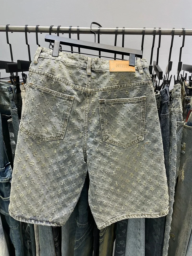 Cowboy-Shorts für Herren, Sommer-Arbeitskleidungshose, lockeres gerades Bein, mittellange Hose, elastische Taille, amerikanische High-Street-Trendshorts