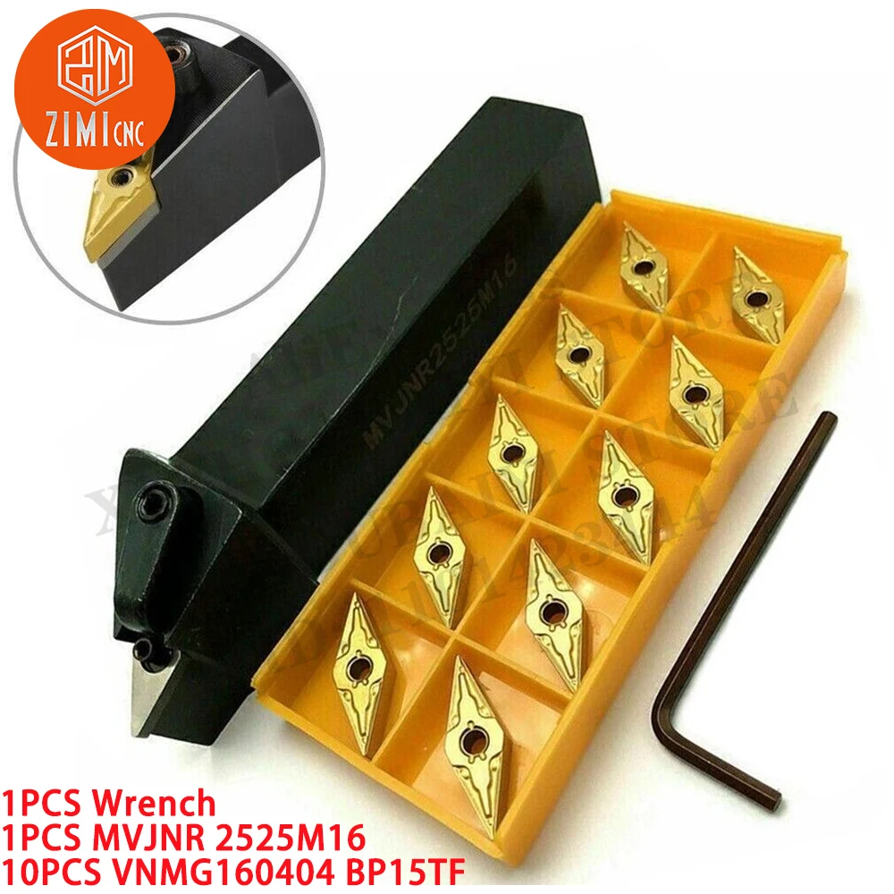 1PCS MVJNR2525M16 93° Suporte para ferramenta de torneamento externo de torno + 10 PCS VNMG160404 Inserções Ferramenta CNC torno de metal mecânico ferramentas de corte