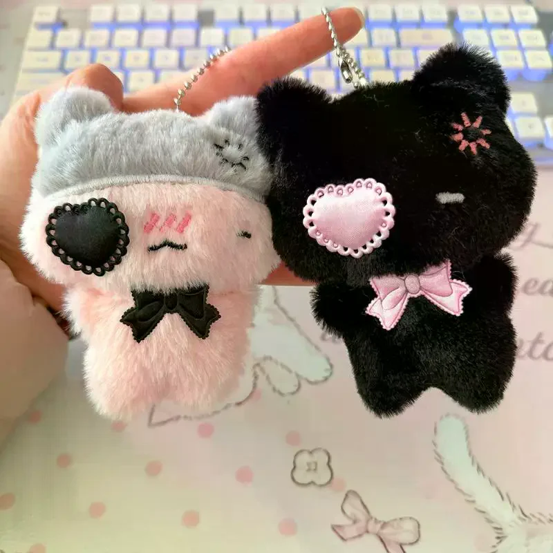 Cute Cartoon Plush Kitty Keychain Kawaii Black Cat Pink Cat Doll Backpack Decoration Pendant Bag Charm Key Ring Accessories Gift